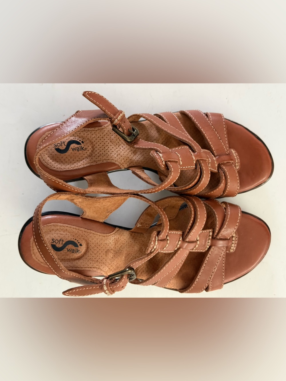 SOFTWALK TAN HEELED SANDALS